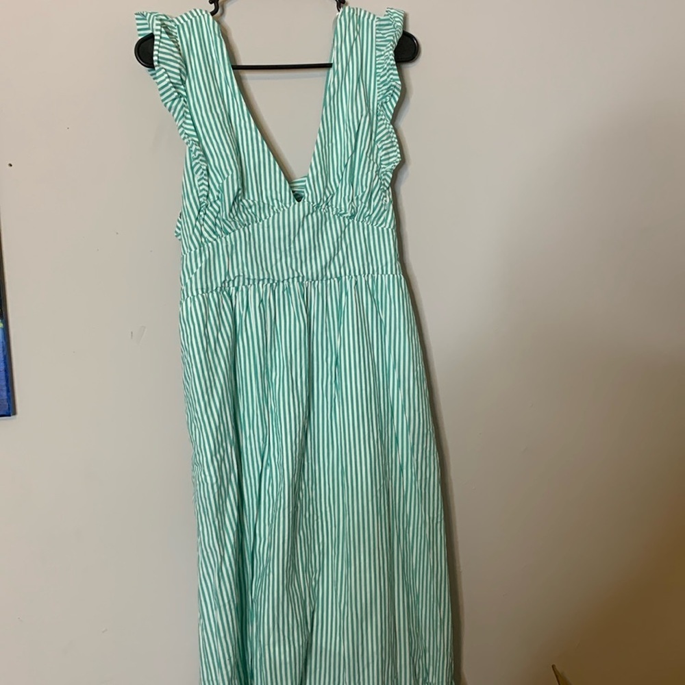 Skies Are Blue Mint Green and White Striped Maxi Dress